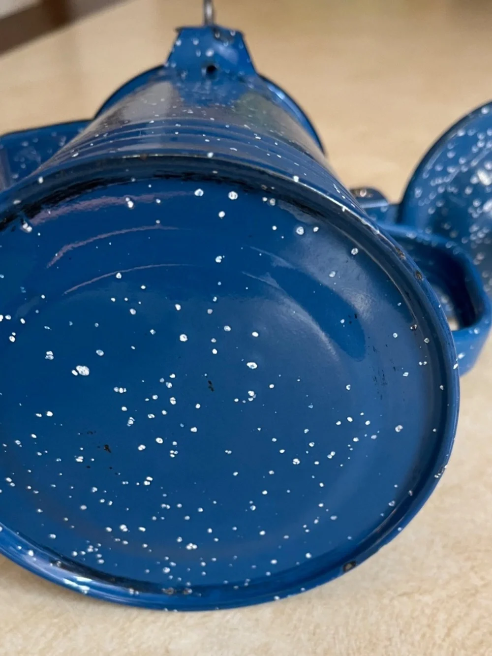 Vintage Blue Speckled Graniteware Campfire Cowboy Enamelware Coffee Pot